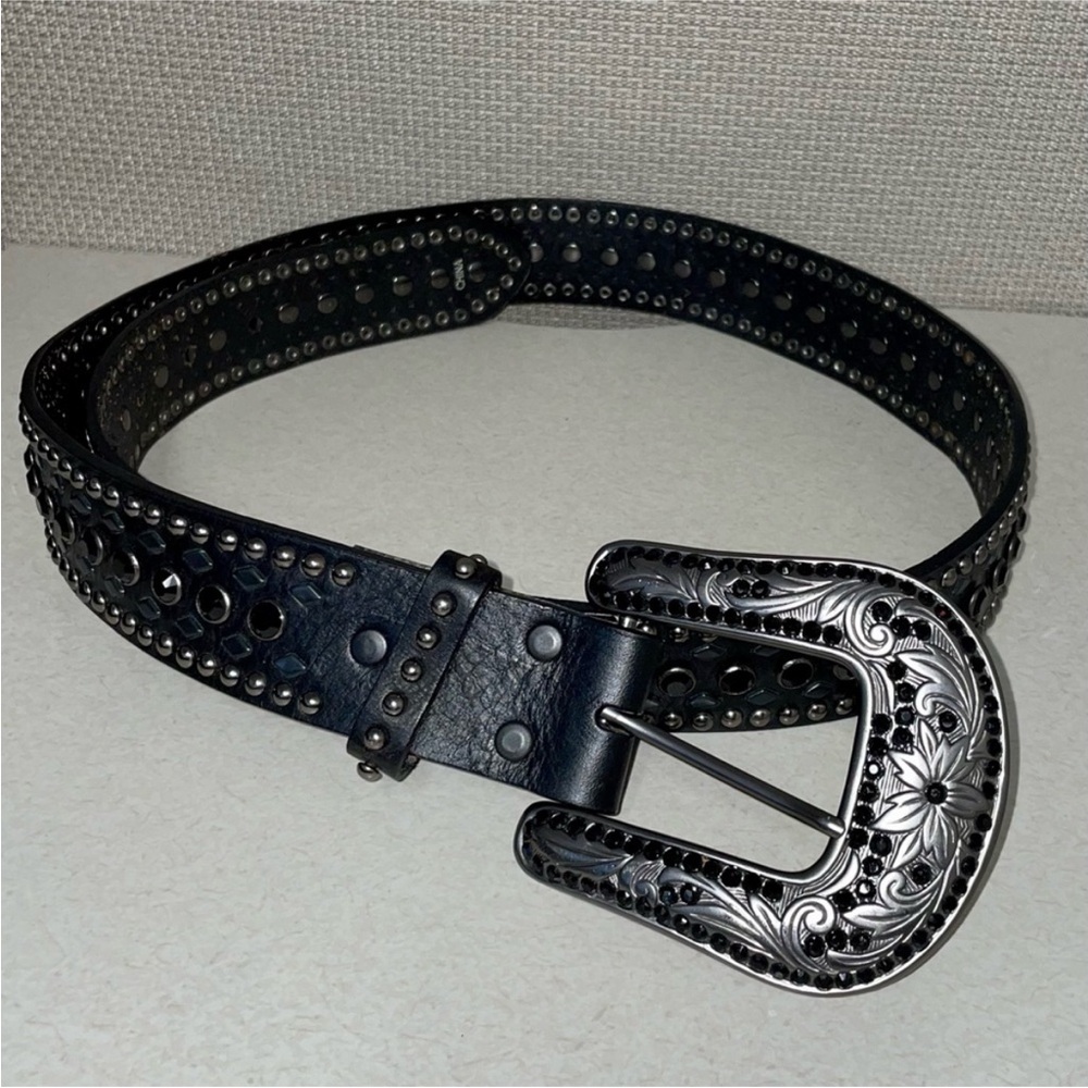 Nocona Women's Black Leather Rhinestone Accents Belt Size L